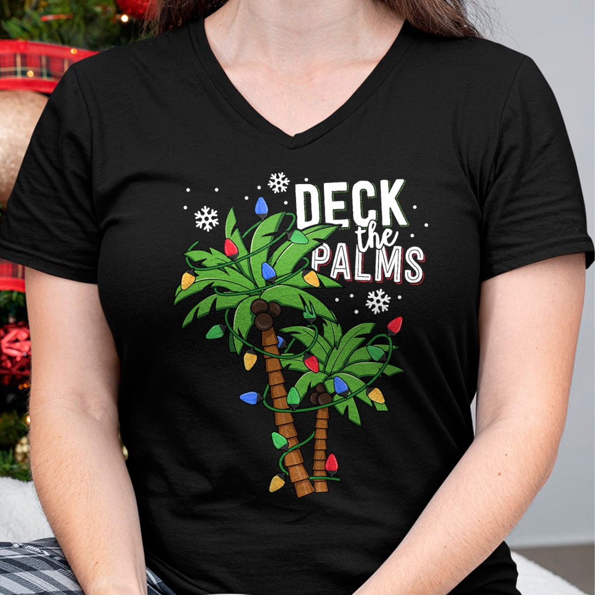 Deck The Palms Tropical Hawaii Christmas Palm Tree Lights T-Shirt - Christmas Unisex T-Shirt/Hoodie/Sweatshirt - HNDS00