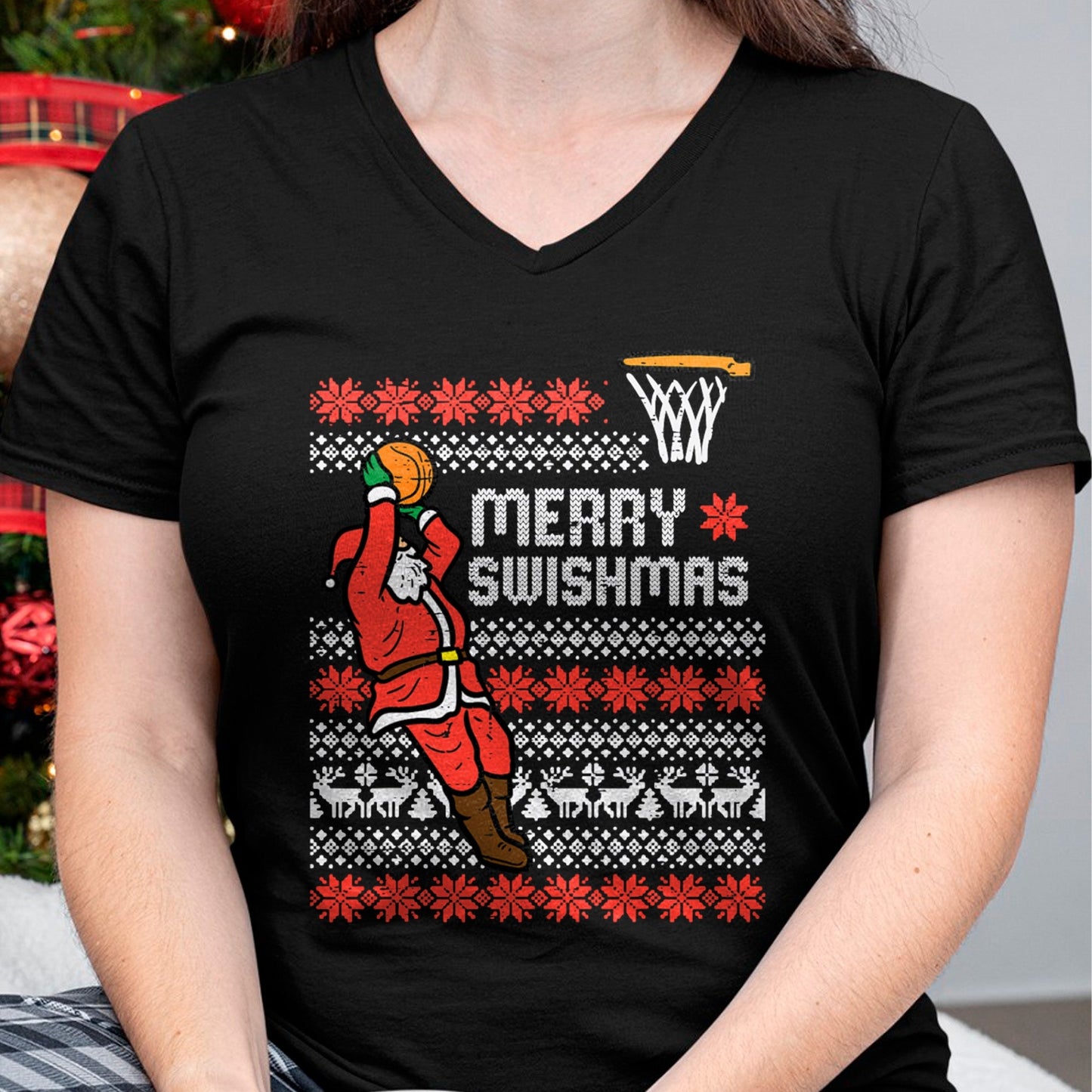 Merry Swishmas Basketball Ugly Christmas Xmas Men Boys Kids T-Shirt - Christmas Unisex T-Shirt/Hoodie/Sweatshirt - HNDS00