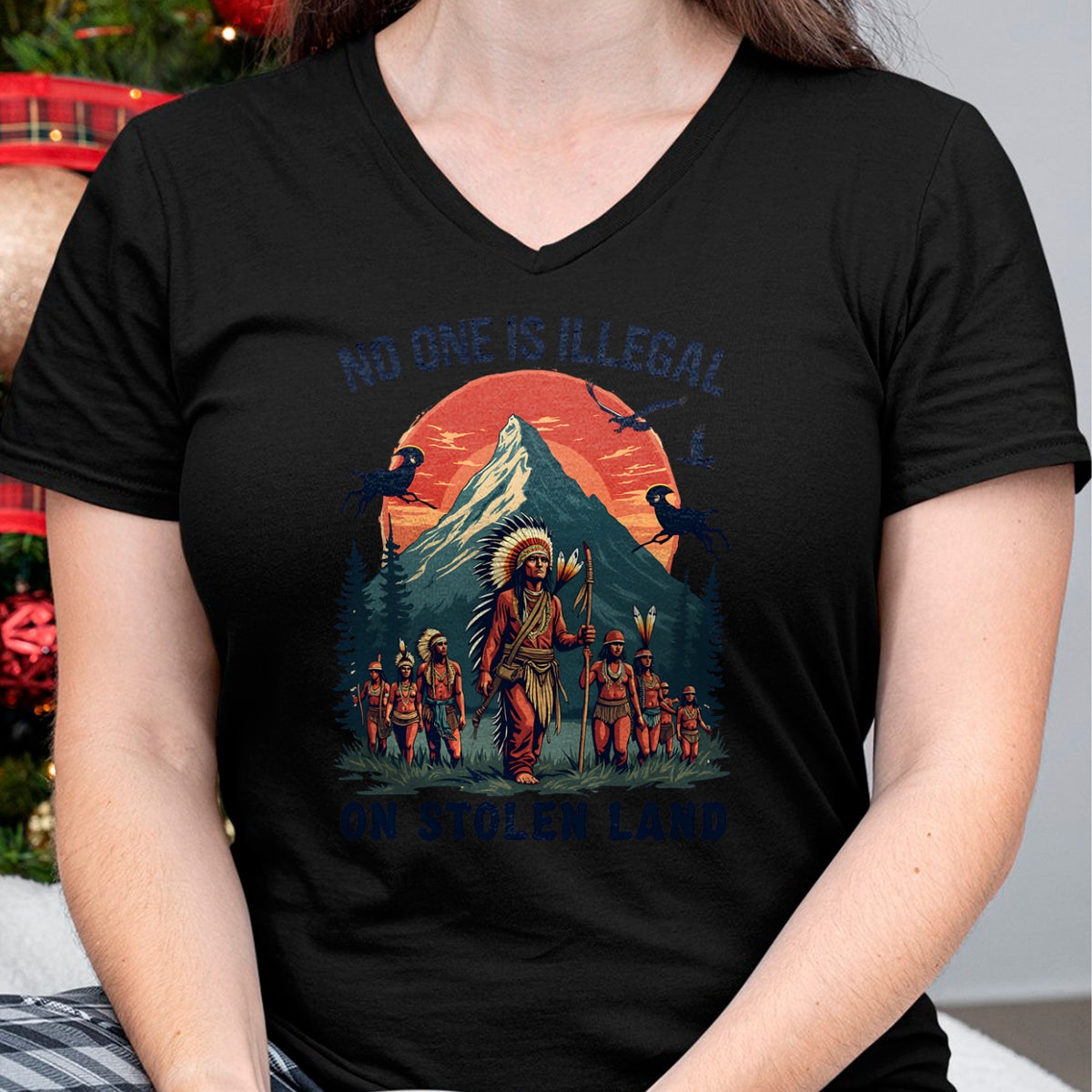 Native American T-Shirts, Vintage Native American Unisex T-Shirt/Hoodie/Sweatshirt HLT00 - Native Americans No One Is Illegal on Stolen Land T-Shirt (1)