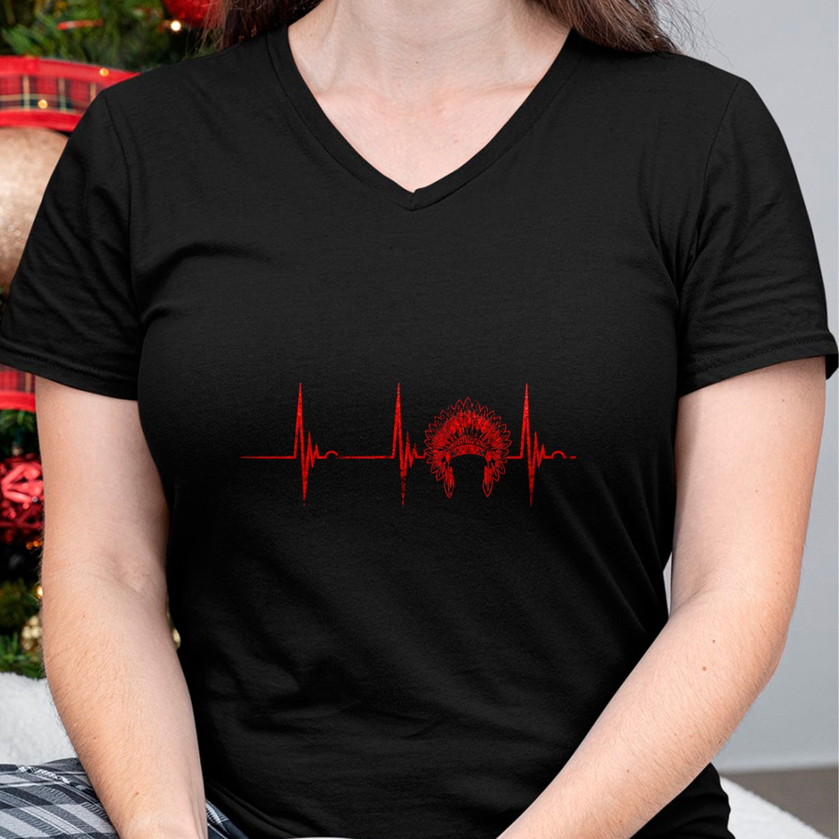 Native American T-Shirts, Vintage Native American Unisex T-Shirt/Hoodie/Sweatshirt HLT00 - Native American Headdress Indian Chief Heartbeat EKG Pulse T-Shirt