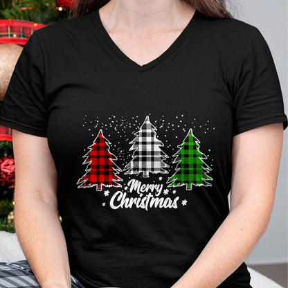 Merry Christmas Tree Xmas Buffalo Plaid Red White Green T-Shirt - Christmas Unisex T-Shirt/Hoodie/Sweatshirt - HNDS00