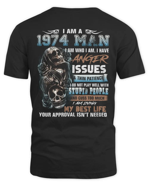 Angry 1974 Man T-Shirt with Skull - Us1974