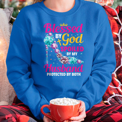 Best Wife Shirt, Wife and Husband Unisex T-Shirt/Hoodie/Sweatshirt HLT00 - Gift for wife T shirt, spoiled wife   Christian Wife Jesus Blessed By God Spoiled By My Husband T-Sh