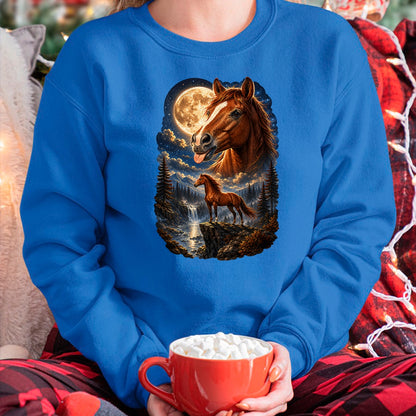 Best Horse Lover Shirt , Funny Horse UnisexT-Shirt/Hoodie/Sweatshirt HLT00 - Funny Horse Howling to The Moon Meme Mystical Horse Art T-Shirt