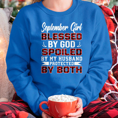 Best Wife Shirt, Wife and Husband Unisex T-Shirt/Hoodie/Sweatshirt HLT00 - September Girl Spoiled By Husband Birthday Wife T-Shirt