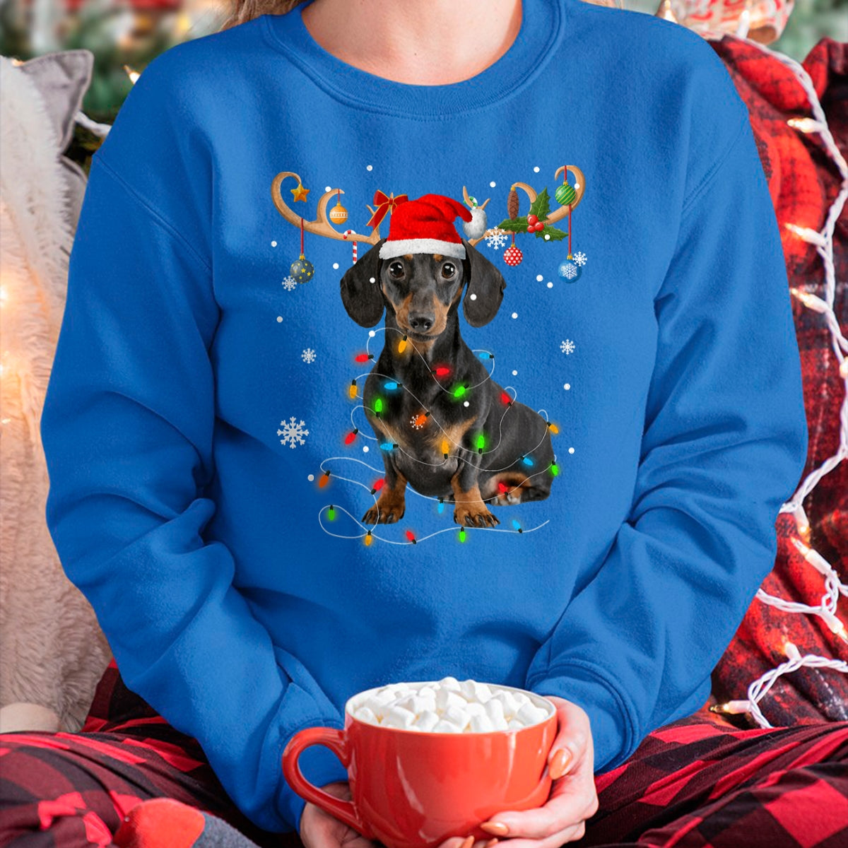 Funny Dachshund Christmas Reindeer Christmas Lights Pajama T-Shirt - Christmas Unisex T-Shirt/Hoodie/Sweatshirt - HNDS00