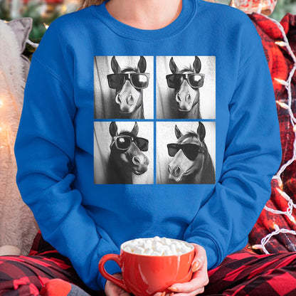 Best Horse Lover Shirt , Funny Horse UnisexT-Shirt/Hoodie/Sweatshirt HLT00 - Funny Horse Wearing Sunglasses Photobooth Selfie Farm Animal T-Shirt, Men, Black, 3X-Large