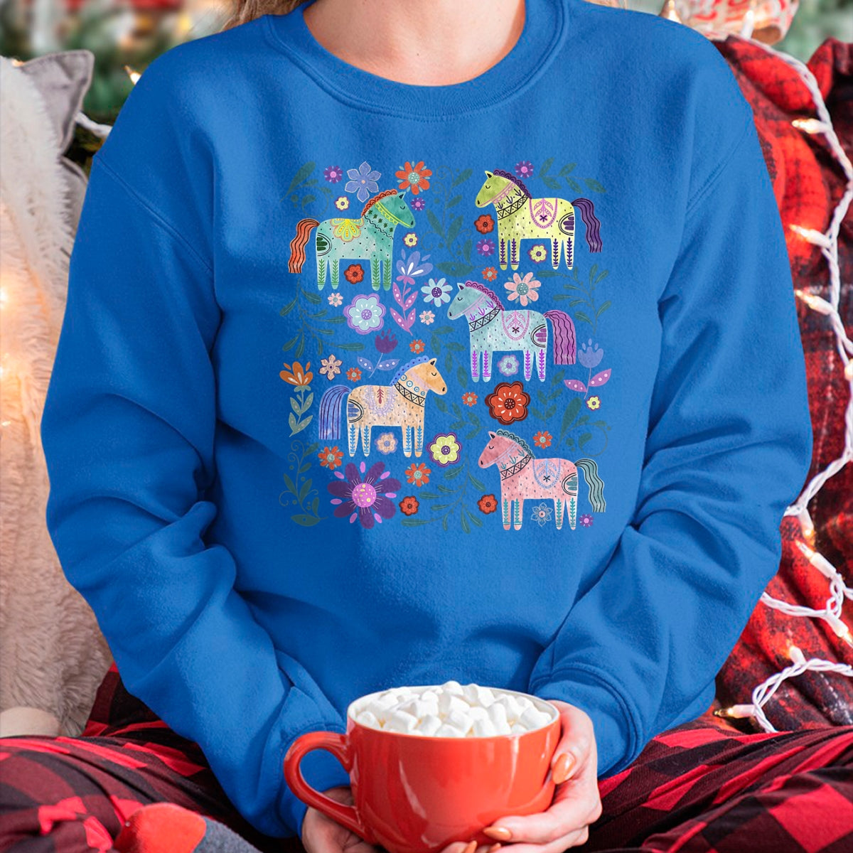 Best Horse Lover Shirt , Funny Horse UnisexT-Shirt/Hoodie/Sweatshirt HLT00 - Cottagecore Dala Horse Scandinavian Folk Art Floral Animals T-Shirt
