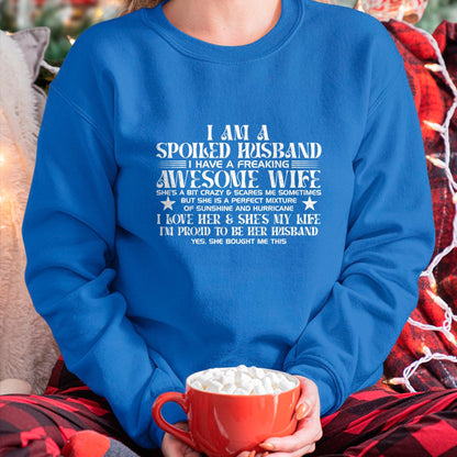Best Wife Shirt, Wife and Husband Unisex T-Shirt/Hoodie/Sweatshirt HLT00 - I Am A Spoiled Husband I Have A Freaking Awesome Wife Funny T-Shirt (1)