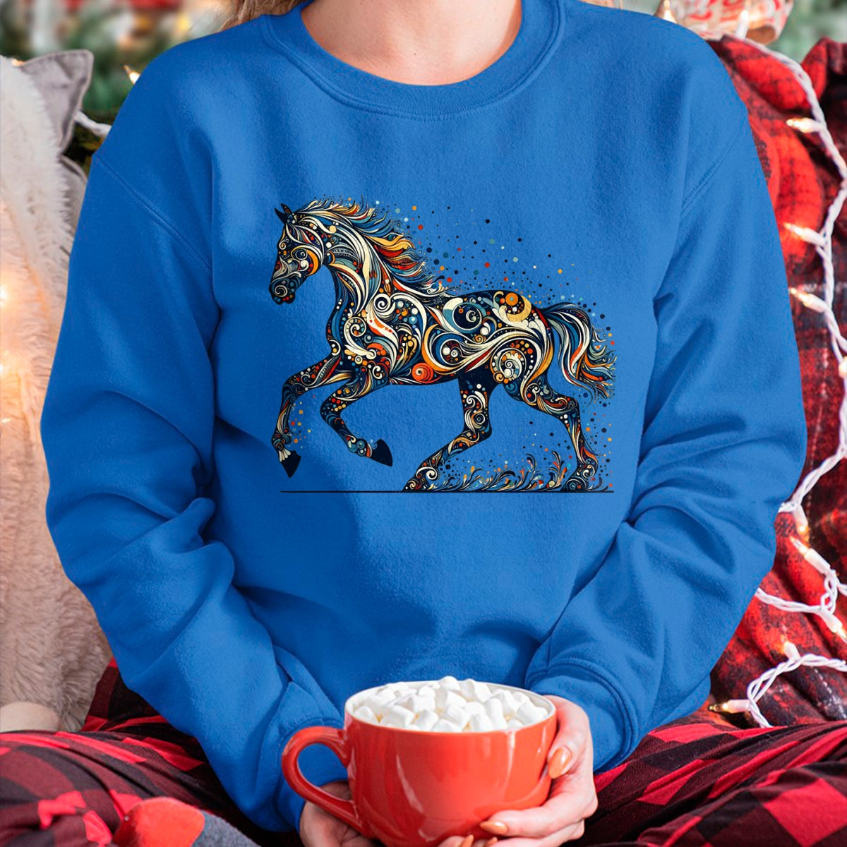 Best Horse Lover Shirt , Funny Horse UnisexT-Shirt/Hoodie/Sweatshirt HLT00 - Elegant Galloping Horse with Intricate Colorful Details Long Sleeve T-Shirt