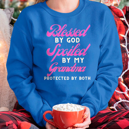 Best Grandma Shirt, Proud Grandma Unisex T-Shirt/Hoodie/Sweatshirt HLT00 - Blessed By God Spoiled By My Grandma Protected By Both T-Shirt