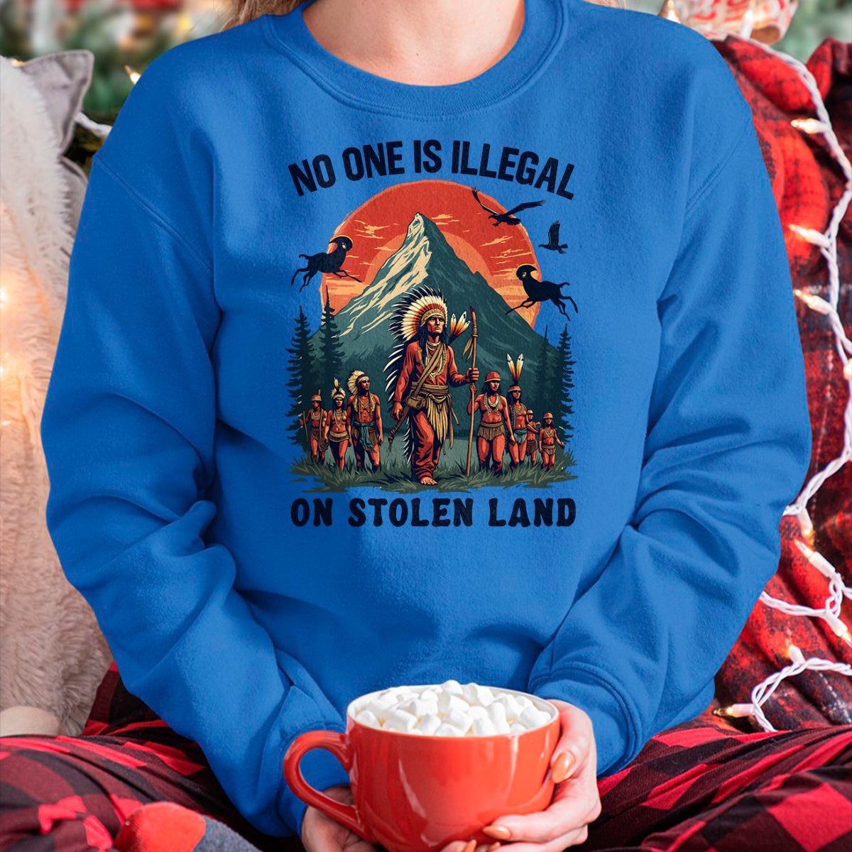 Native American T-Shirts, Vintage Native American Unisex T-Shirt/Hoodie/Sweatshirt HLT00 - Native Americans No One Is Illegal on Stolen Land T-Shirt (1)