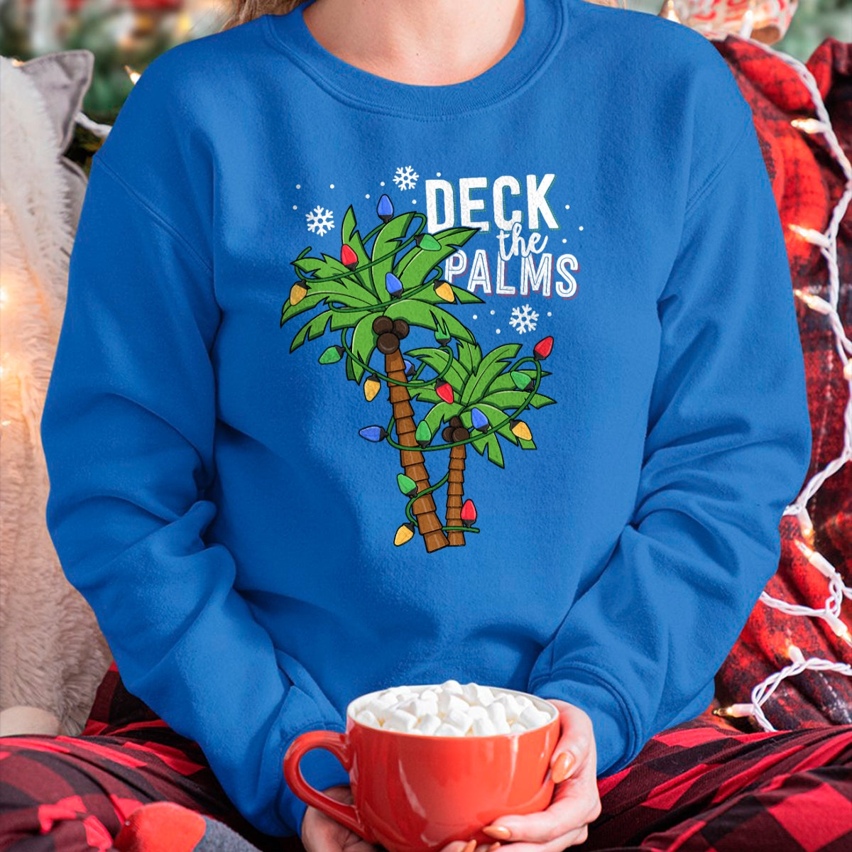 Deck The Palms Tropical Hawaii Christmas Palm Tree Lights T-Shirt - Christmas Unisex T-Shirt/Hoodie/Sweatshirt - HNDS00