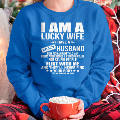 Best Wife Shirt, Wife and Husband Unisex T-Shirt/Hoodie/Sweatshirt HLT00 - Gift for wife T shirt, lucky wife   I Am A Lucky Wife I Have A Crazy Husband Premium T-Shirt (1)