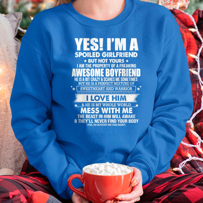 Best Wife Shirt, Wife and Husband Unisex T-Shirt/Hoodie/Sweatshirt HLT00 - Yes I'm a spoiled girlfriend of a freaking awesome boyfriend T-Shirt