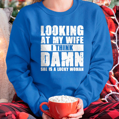Best Wife Shirt, Wife and Husband Unisex T-Shirt/Hoodie/Sweatshirt HLT00 - Gift for wife T shirt, lucky wife   She is a Lucky Woman - Anniversary Gift - Wife & Husband Tank To