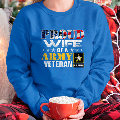 Best Wife Shirt, Wife and Husband Unisex T-Shirt/Hoodie/Sweatshirt HLT00 - Gift for wife T shirt, lucky wife   Proud Wife Of A Army Veteran American Flag Military Gift T-Shirt