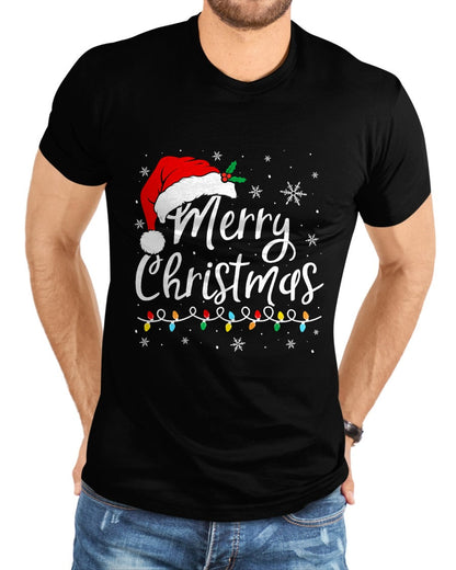 Merry Christmas Lights Santa Hat Xmas Family Matching Pajama T-Shirt - Christmas Unisex T-Shirt/Hoodie/Sweatshirt - HNDS00