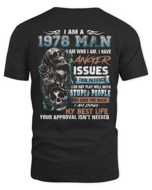 Angry 1978 Man T-Shirt with Skull - Us1978