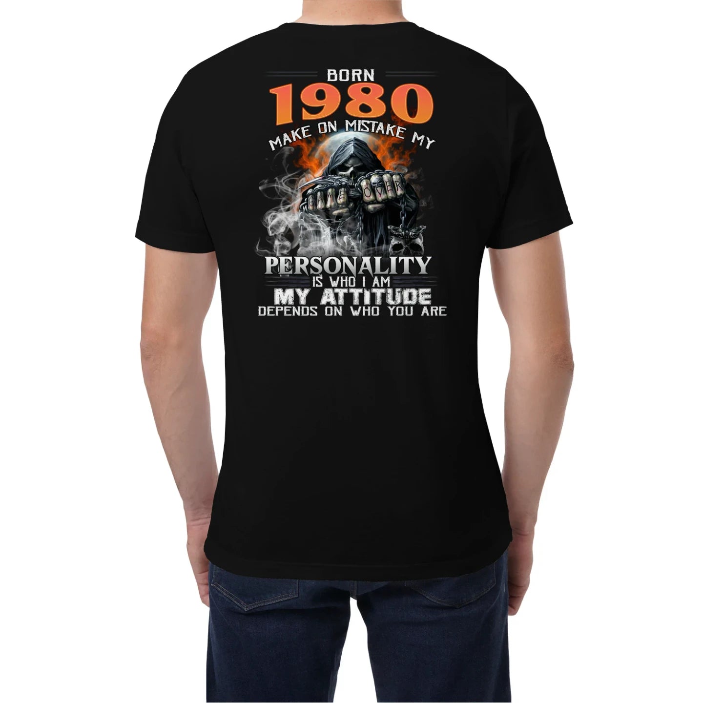 Born in 1980 – Bold Skull Attitude Tee for Legends Us1980