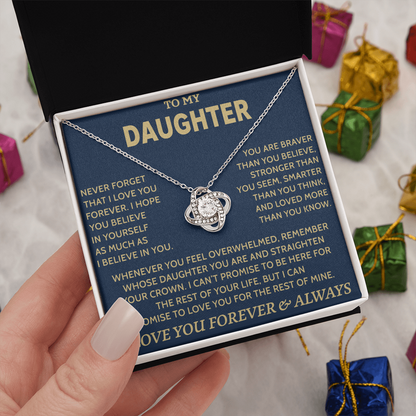 TO MY DAUGHTER "Never Forget That" - Gift from Parents Premium Love Knot Necklace (SKUJ12-08)