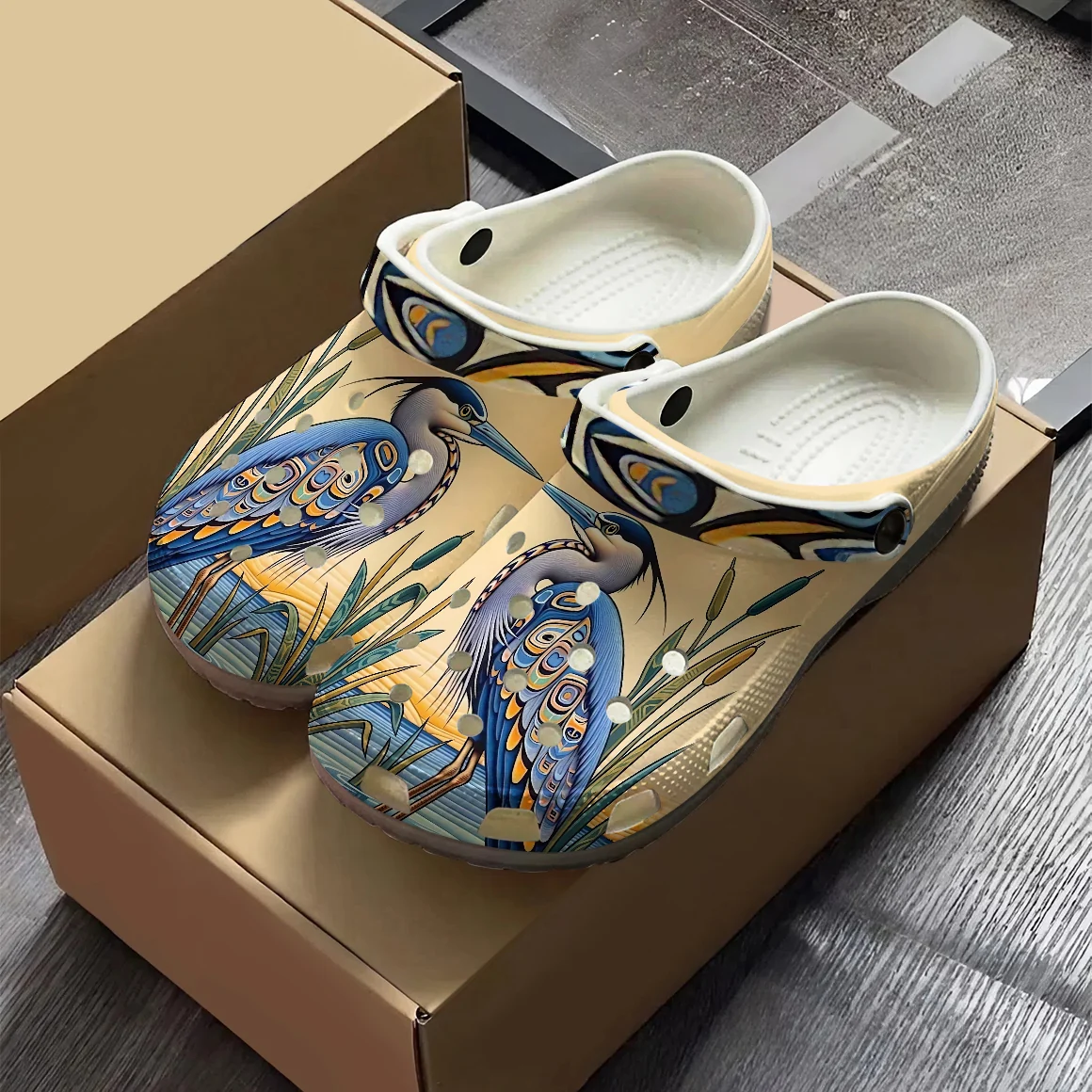 Native Heron Art Clogs Shoes for Adults & Kids