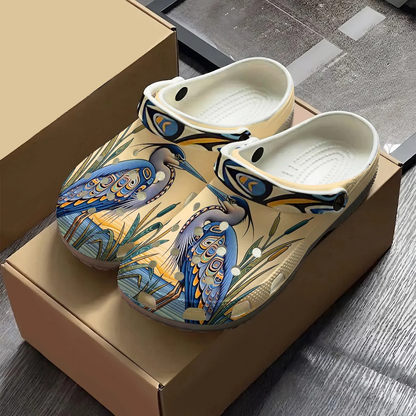 Native Heron Art Clogs Shoes for Adults & Kids