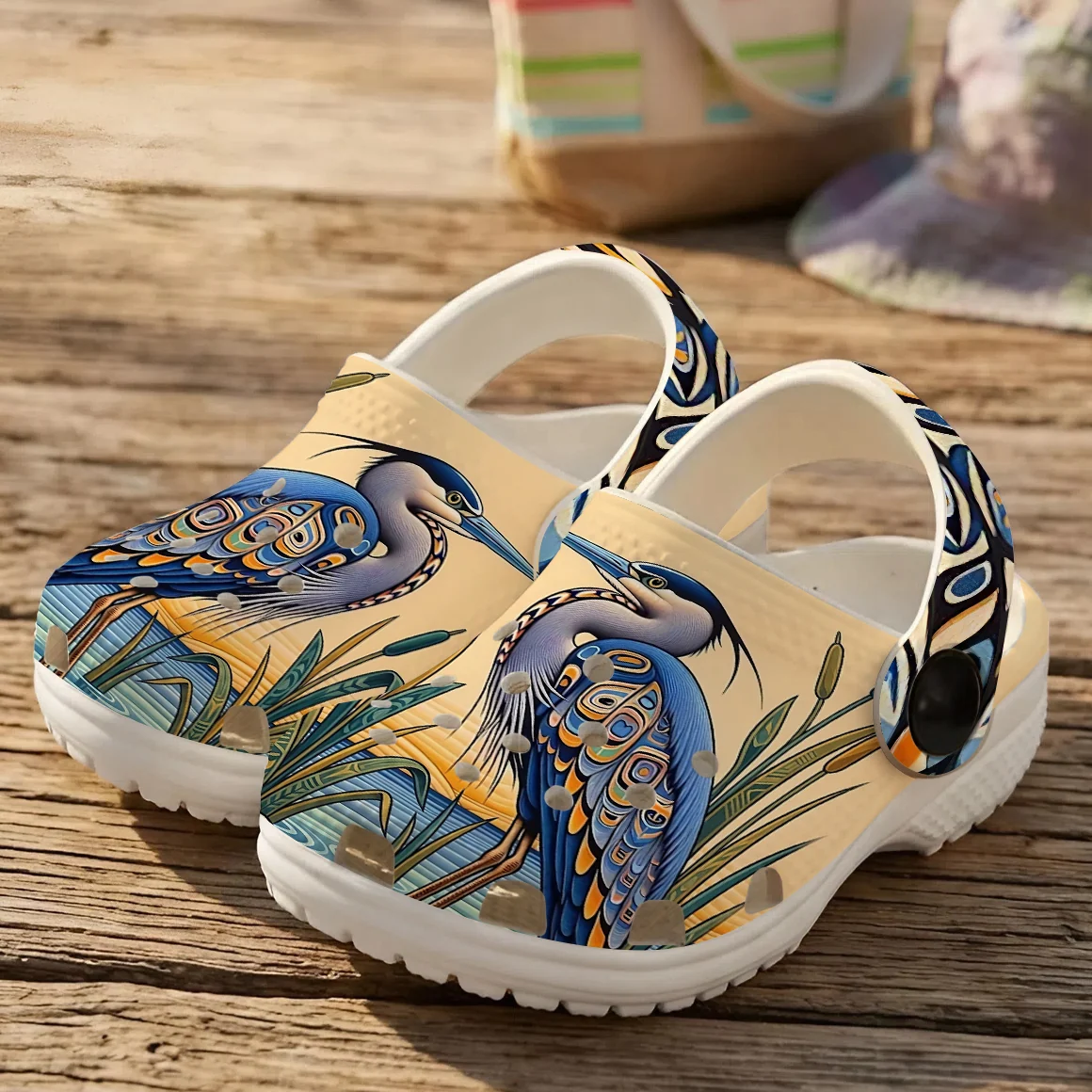 Native Heron Art Clogs Shoes for Adults & Kids