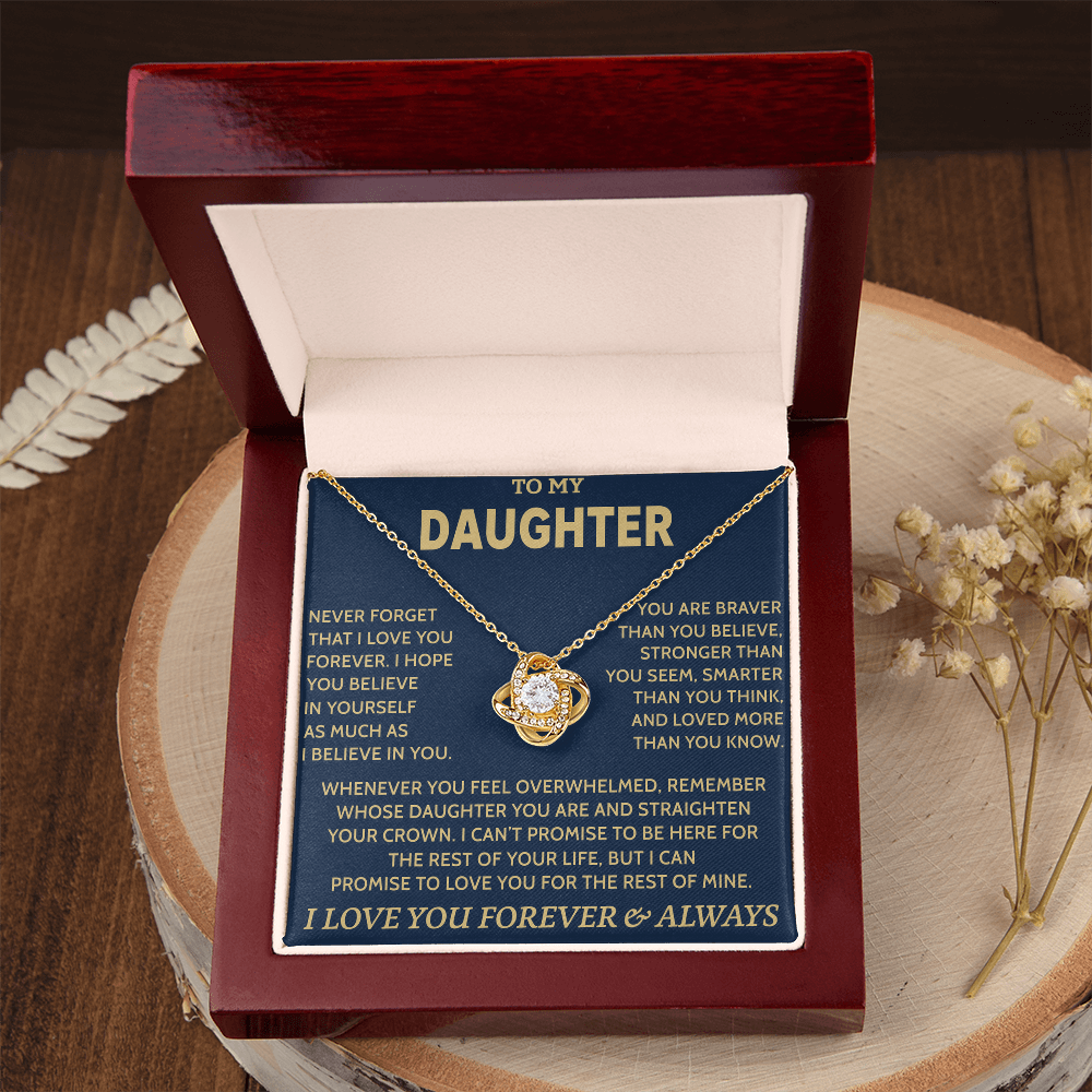 TO MY DAUGHTER "Never Forget That" - Gift from Parents Premium Love Knot Necklace (SKUJ12-08)