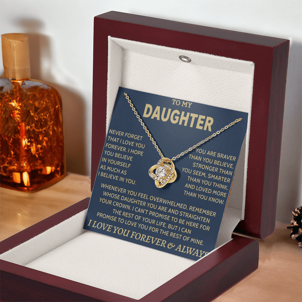 TO MY DAUGHTER "Never Forget That" - Gift from Parents Premium Love Knot Necklace (SKUJ12-08)
