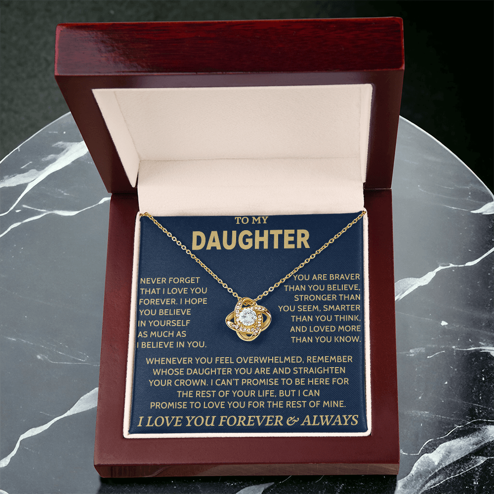 TO MY DAUGHTER "Never Forget That" - Gift from Parents Premium Love Knot Necklace (SKUJ12-08)