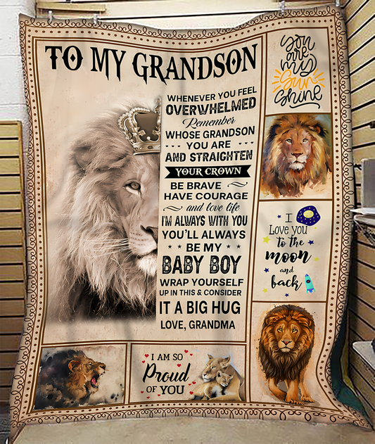 BLANKET FOR GRANDSON – COMFORT & WARMTH GIFT FROM GRANDMA  Sherpa Fleece Quilt Blanket NTTD00 (SKUB12-BLK-02)