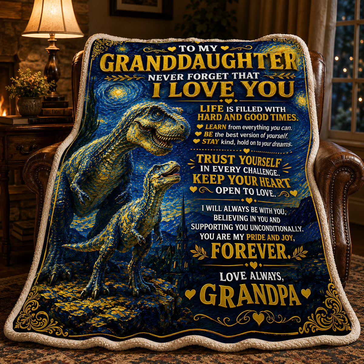 BLANKET FOR GRANDDAUGHTER – COMFORT & WARMTH GIFT FROM GRANDPA  Sherpa Fleece Quilt Blanket NTTD00 (SKU2608-228)