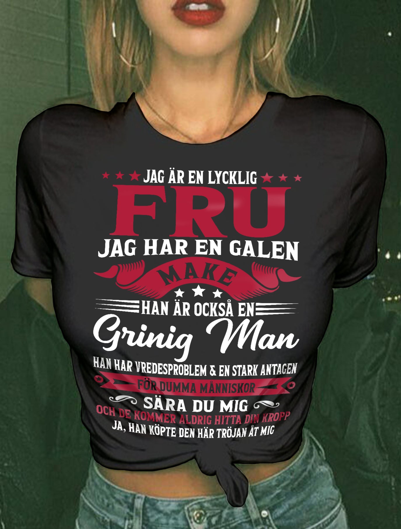 PERFEKT PRESENT – ROLIG T-SHIRT FÖR MIN LYCKLIGA FRU FRÅN HENNES MAKE - NTTD00swd (SKU10-157)