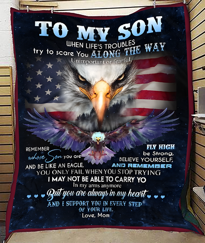 BLANKET FOR SON – COMFORT & WARMTH GIFT FROM MOM Sherpa Fleece Quilt Blanket NTTD00 (SKUB11-BLK-19)