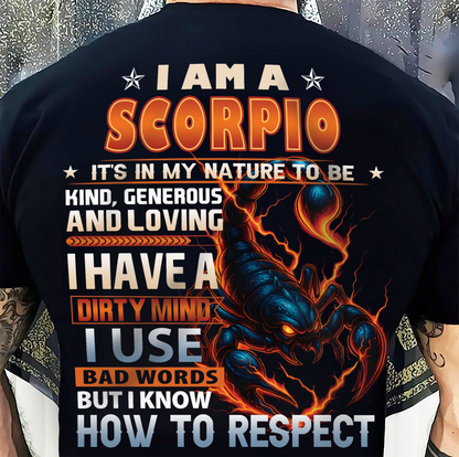 SCORPIO - DIRTY MIND BUT KNOW RESPECT - BIRTHDAY T-SHIRT FOR MEN (SKU-ZDA-SCO)