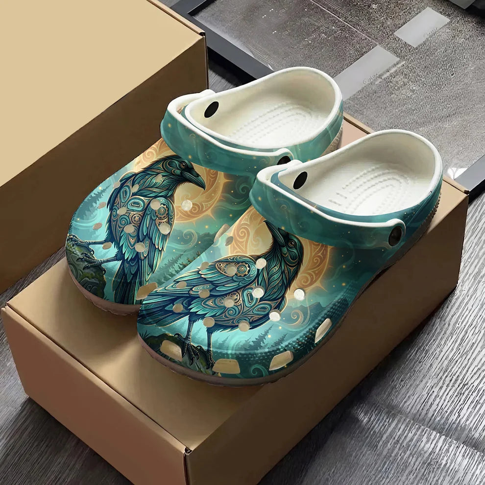 Native Raven Pattern Clogs Shoes for Adults & Kids
