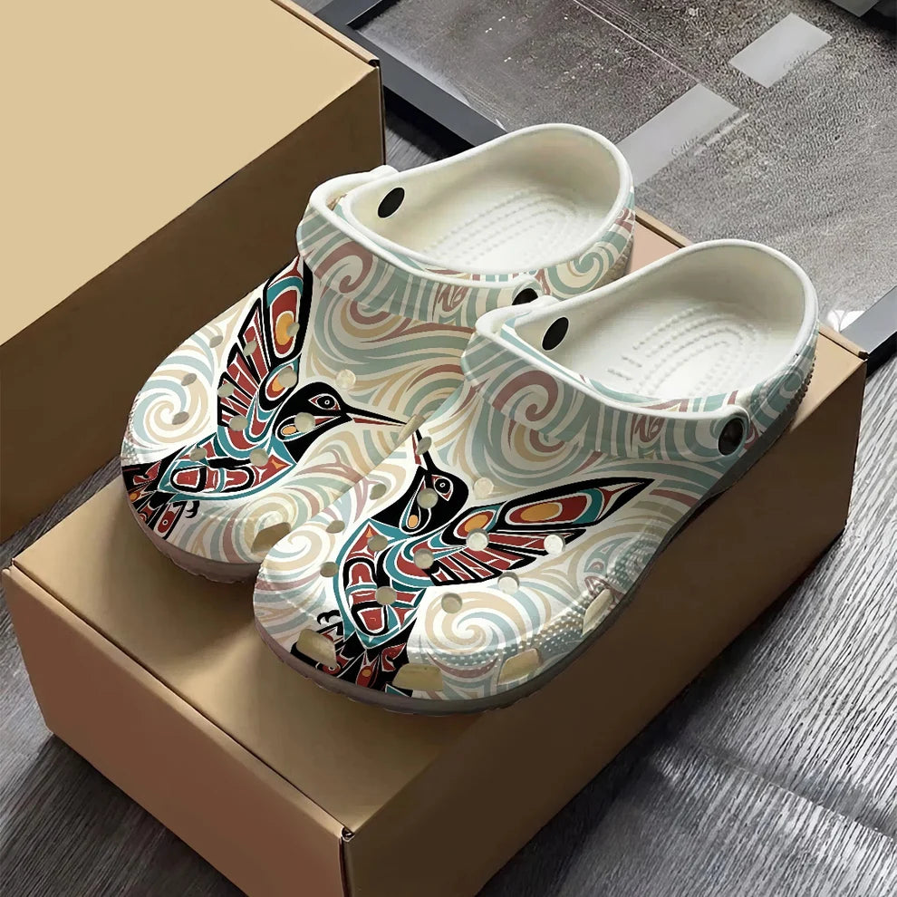 Native Hummingbird Art Clogs Shoes for Adults & Kids