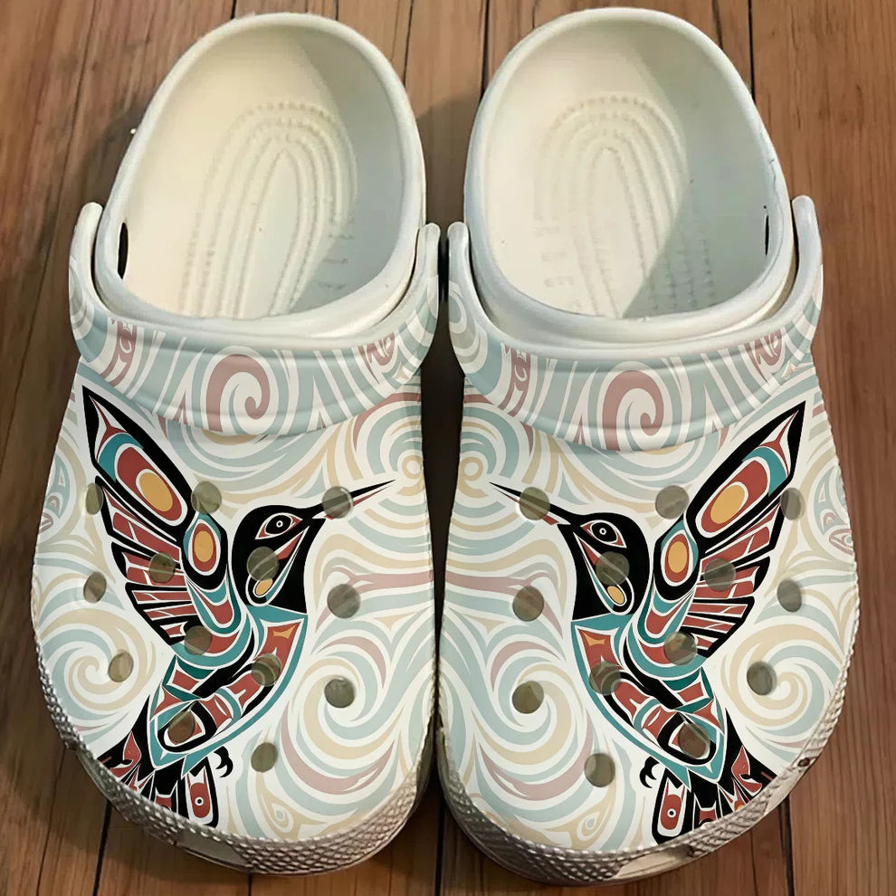 Native Hummingbird Art Clogs Shoes for Adults & Kids