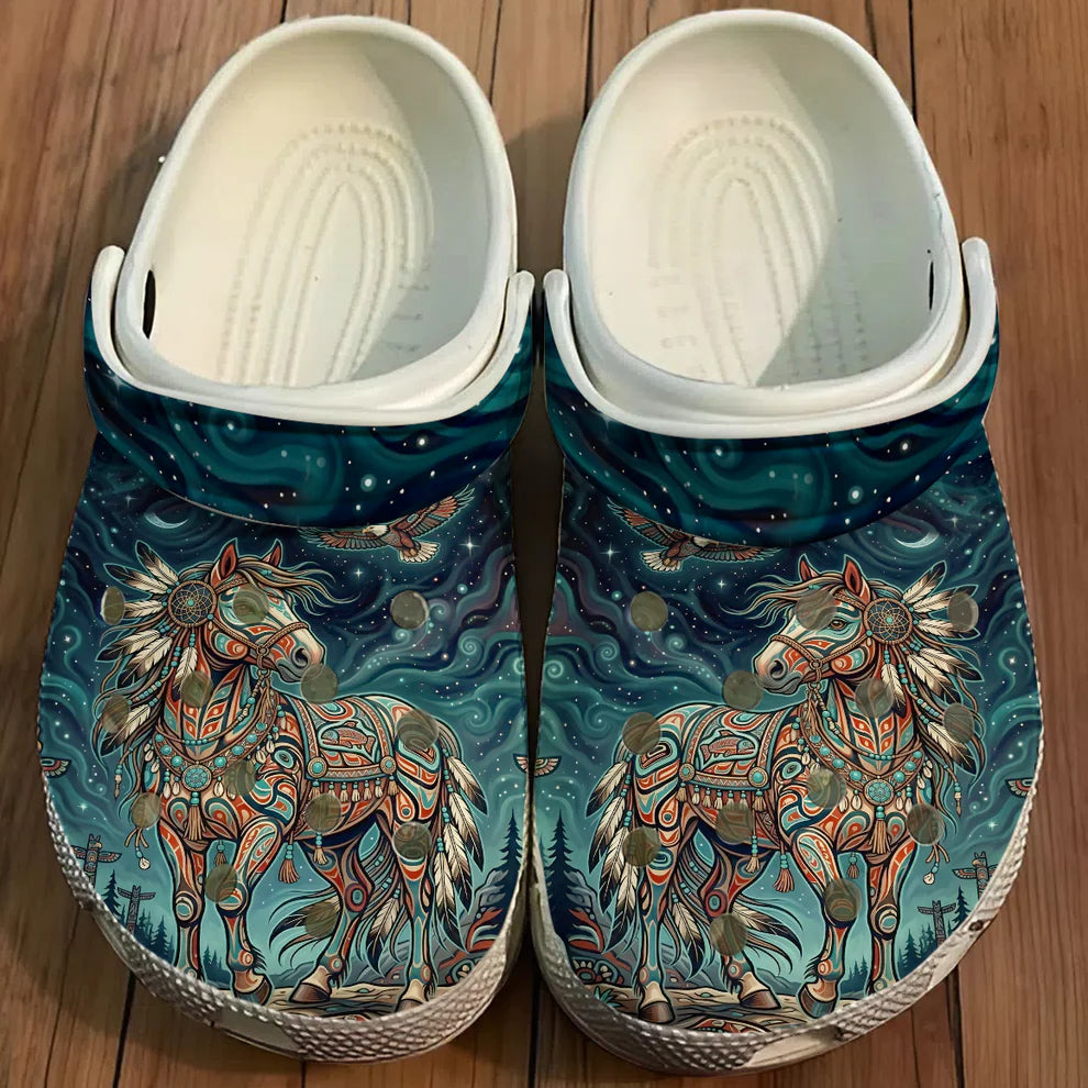 Native Horse Art Clogs Shoes for Adults & Kids