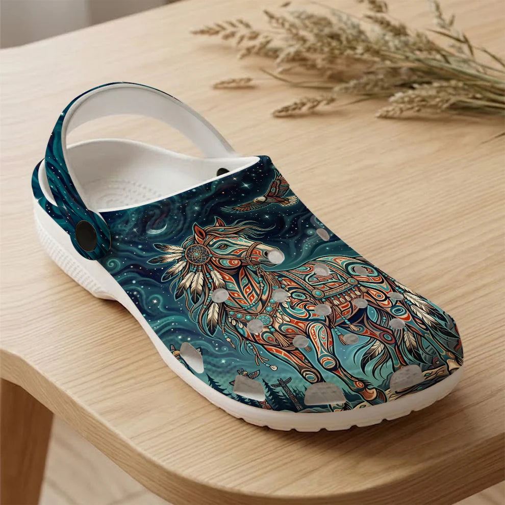 Native Horse Art Clogs Shoes for Adults & Kids