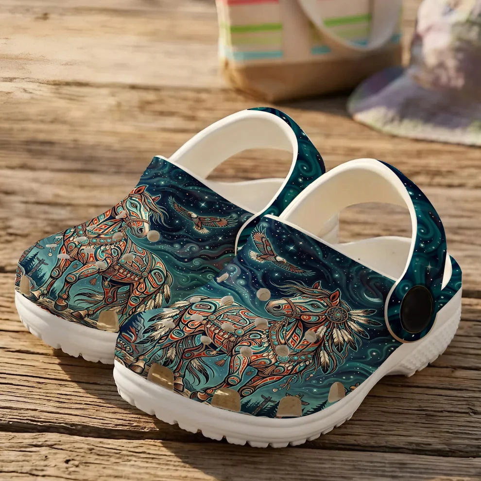 Native Horse Art Clogs Shoes for Adults & Kids