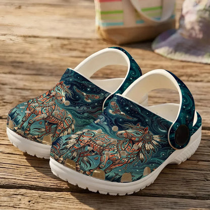 Native Horse Art Clogs Shoes for Adults & Kids