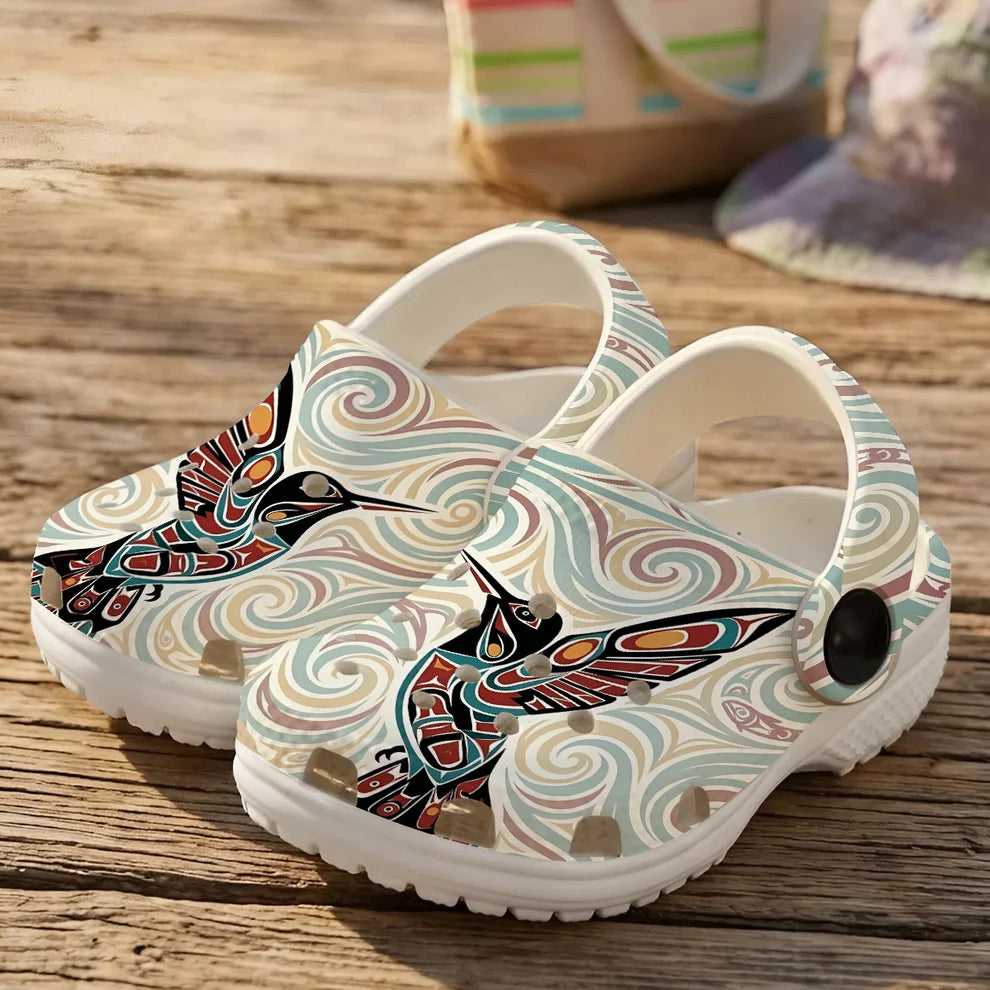 Native Hummingbird Art Clogs Shoes for Adults & Kids