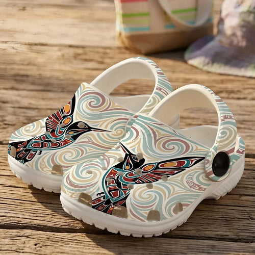 Native Hummingbird Art Clogs Shoes for Adults & Kids