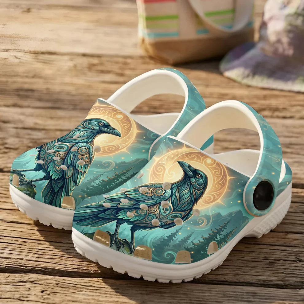 Native Raven Pattern Clogs Shoes for Adults & Kids