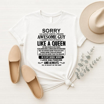 October - Sorry I am already taken by a freaking awesome guy - Gift for Wife From Husband - NGHL10 (SKU-SRG-10)