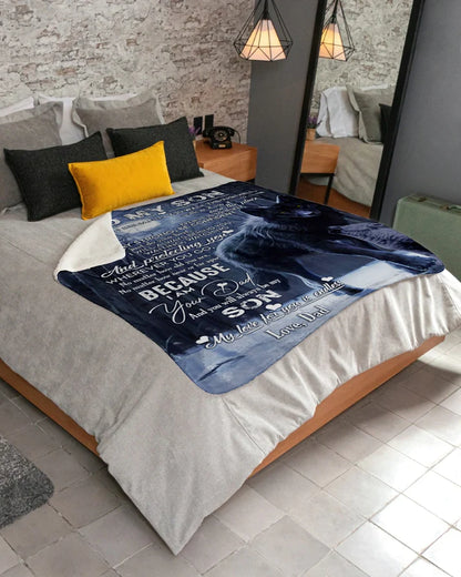 Dad to Son Blanket – Heartfelt Message & Wolves Design (SKU06-96)