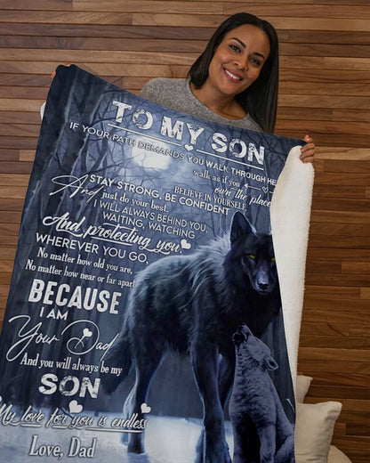 Dad to Son Blanket – Heartfelt Message & Wolves Design (SKU06-96)