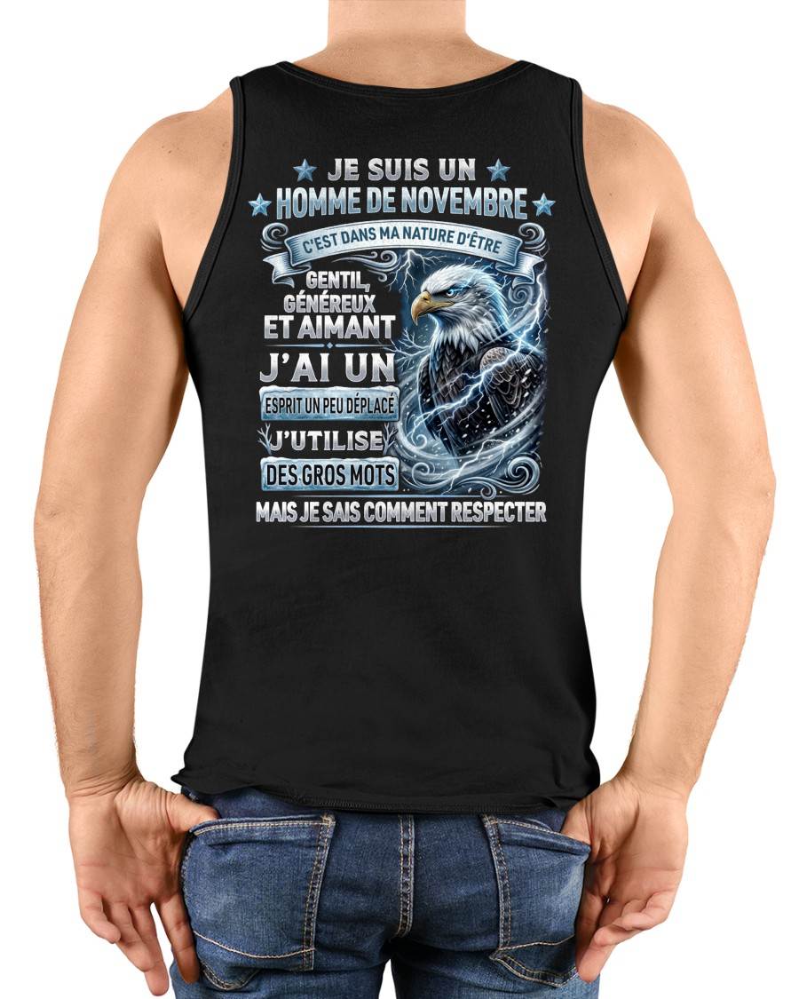 NOVEMBRE – ESPRIT MALICIEUX MAIS SAIT RESPECTER - T-SHIRT ANNIVERSAIRE HOMME - IMPRESSION DTG PREMIUM - frNTTD11 (SKU2604-86-11)